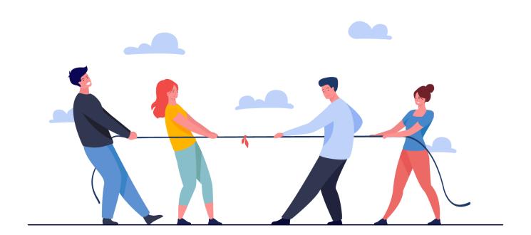 Illustratsioon inimestest, kes veavad köit