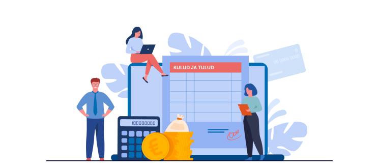 Illustratsioon mõtlikest inimestest, kes kalkuleerivad raha üle